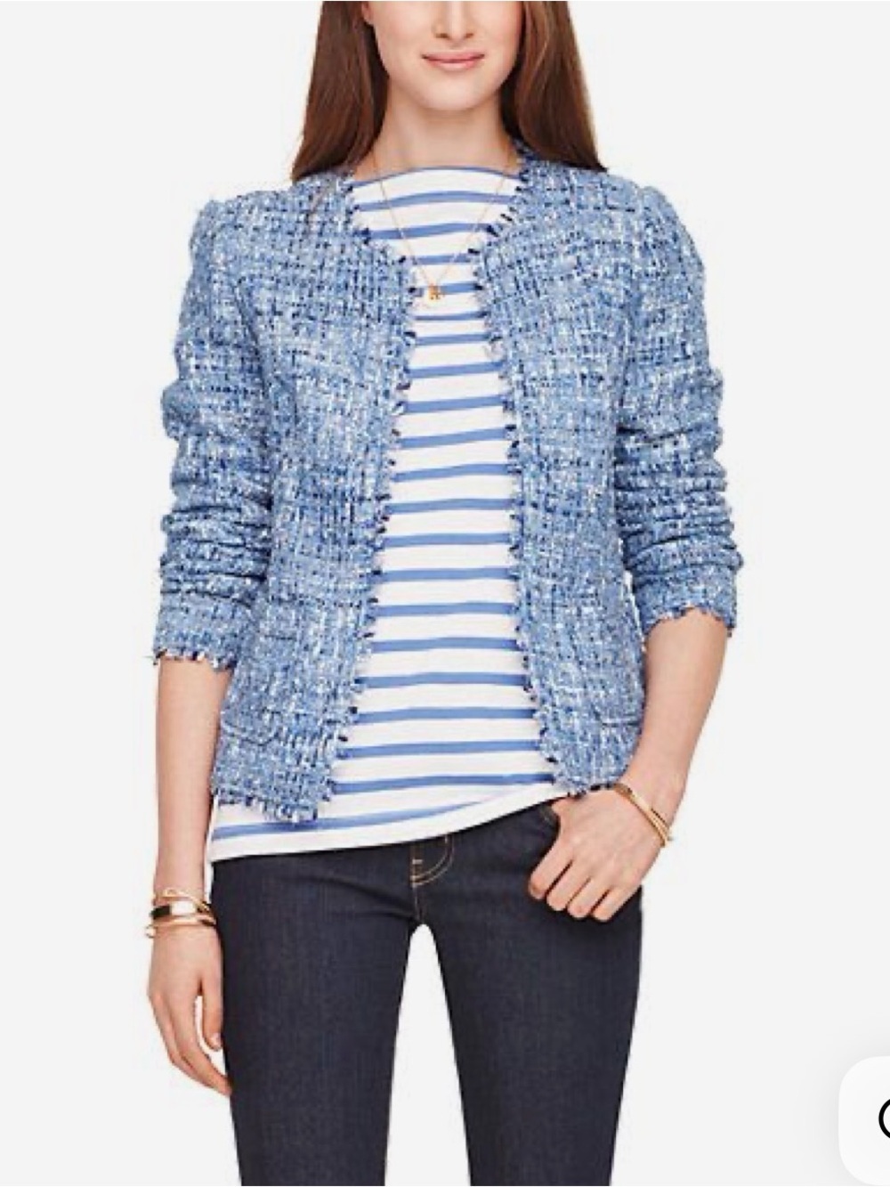 Kate Spade Broome Street Blue Tweed Blazer Jacket Preppy Academia Women’s Sz 16